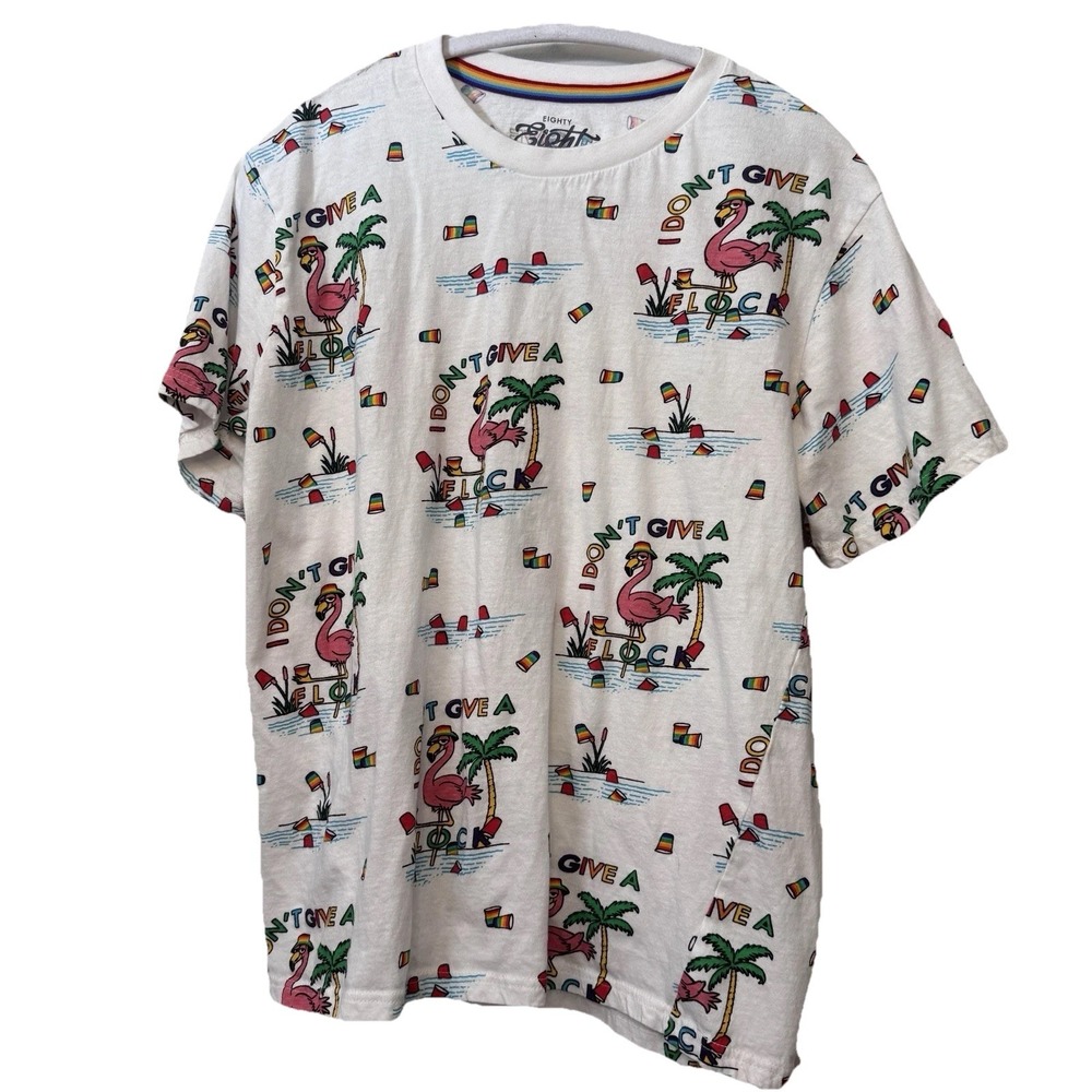 Flamingo Print T-Shirt, Eighty Eight Brand, Size Large " I Don't Give A Flock"